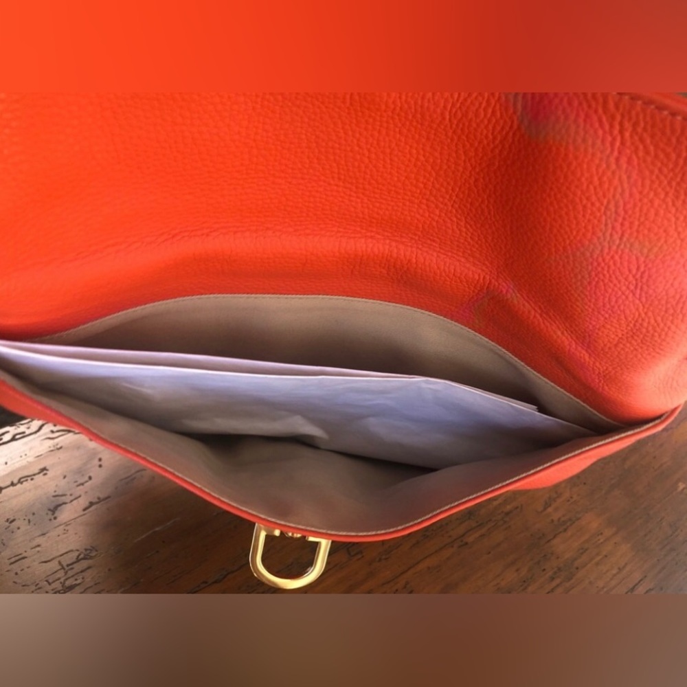 Banana Republic Orange braided leather bag w/chain strap & pockets Re $128 NEW - Picture 5 of 15